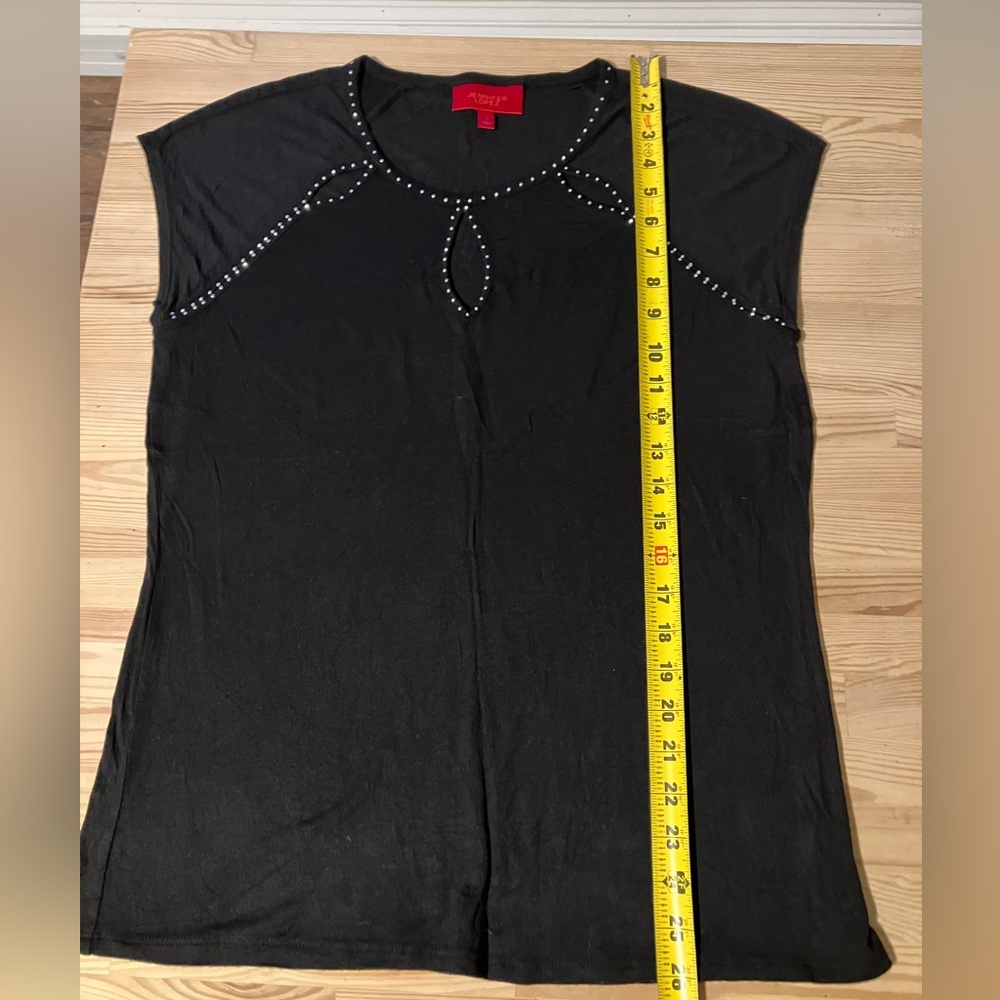 Jennifer Lopez Black Studded Short Sleeve Top Size L